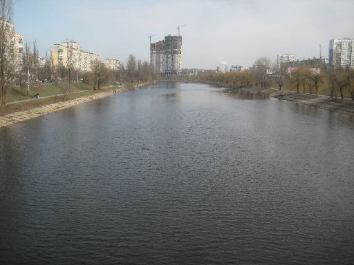 High-rises seen from the bridge between the island and the bus stop