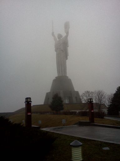 The Motherland Monument, during what passed for a break in the fog