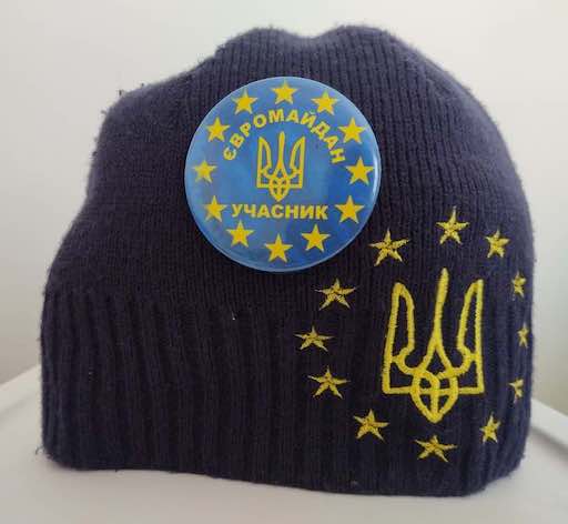 Euromaidan knit cap with 'Euromaidan participant' button